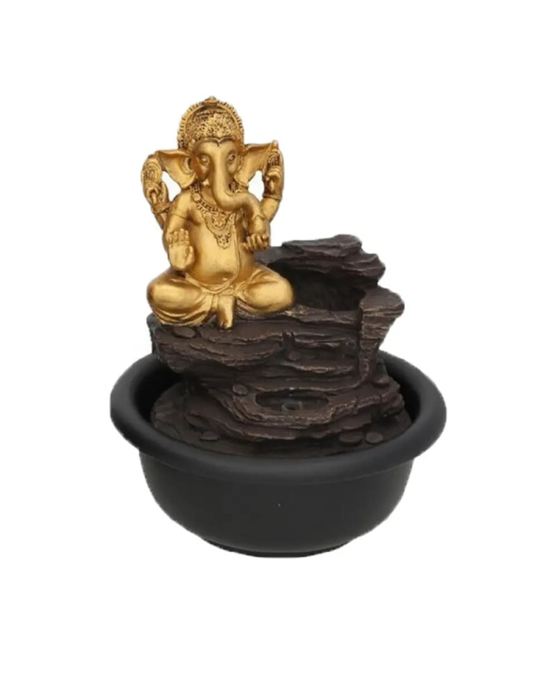 Ganesha Zimmerbrunnen | Goldfigur & Keramikschale