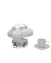 Set of 6 Ceramic Cups & Saucers 180ml with Rack - Tarck