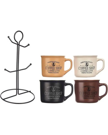 Set 4 Tazze in Ceramica con Porta Tazze in Metallo