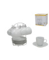 Set of 6 Ceramic Cups & Saucers 180ml with Rack - Tarck